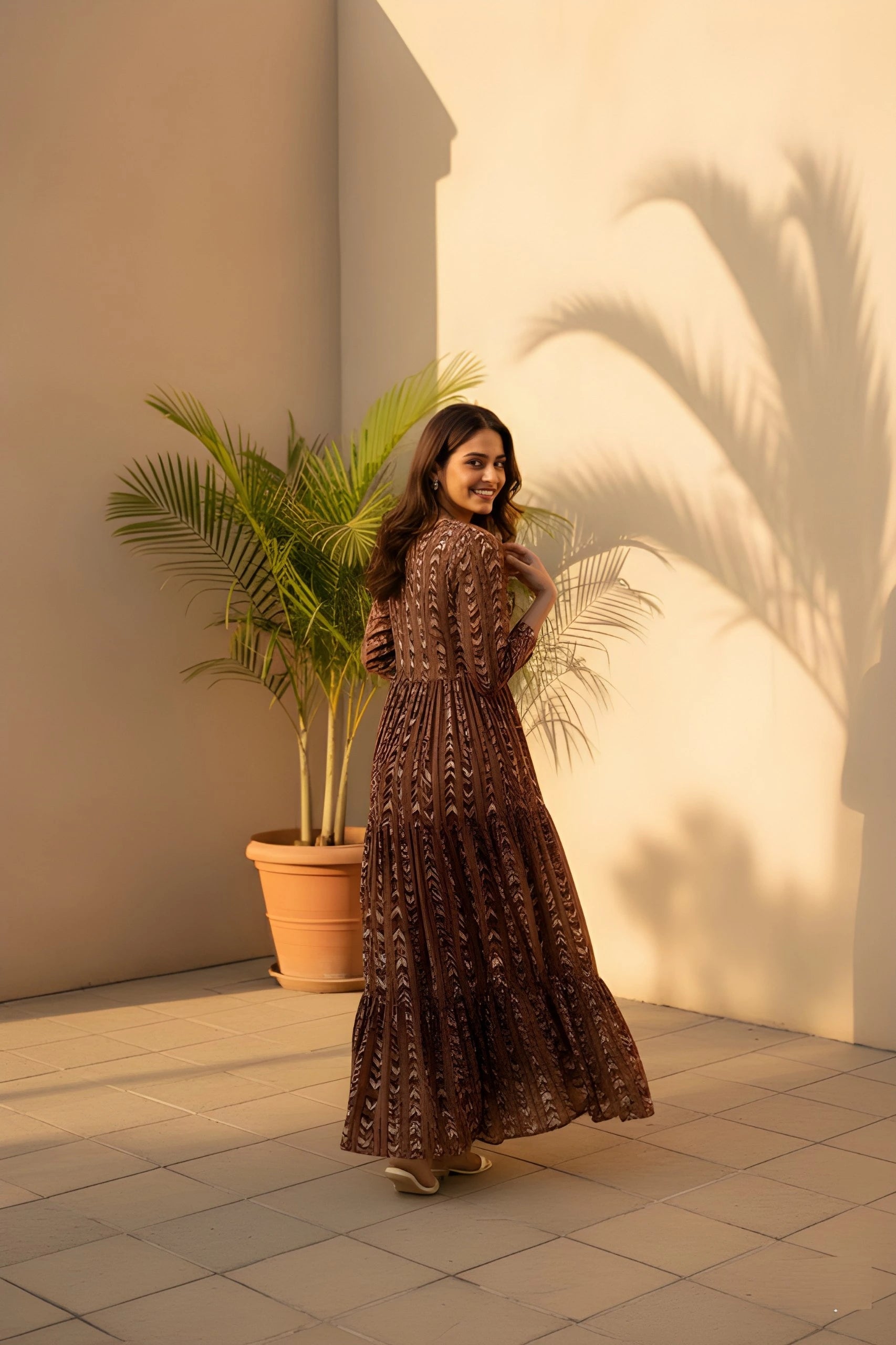 Brown Digital Print Dress Kalyanja Fashion
